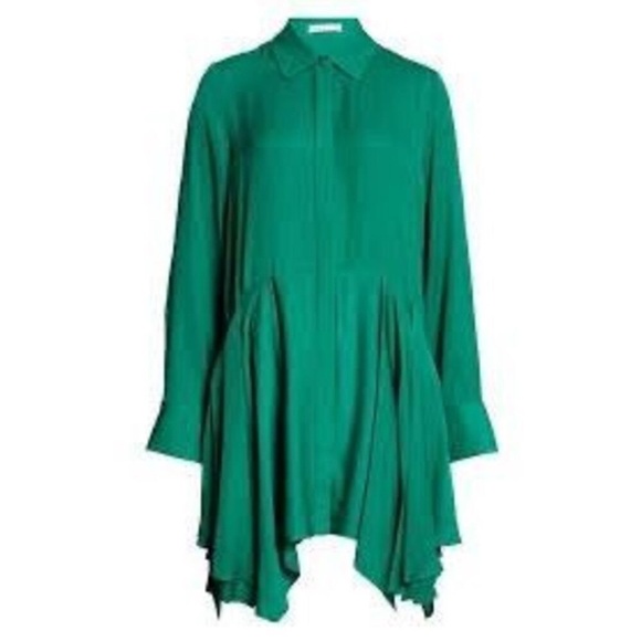 NWOT Alice + Olivia Women's Green Avita Long Sleeve Asymmetric Shirt Dress - Picture 7 of 10
